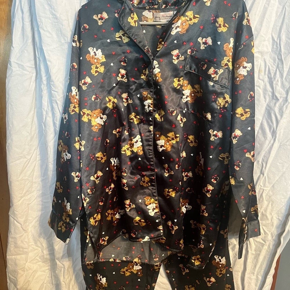 Jenny Buchanan Pajama Set Womens medium teddy bears and hearts forest green - Picture 2 of 8